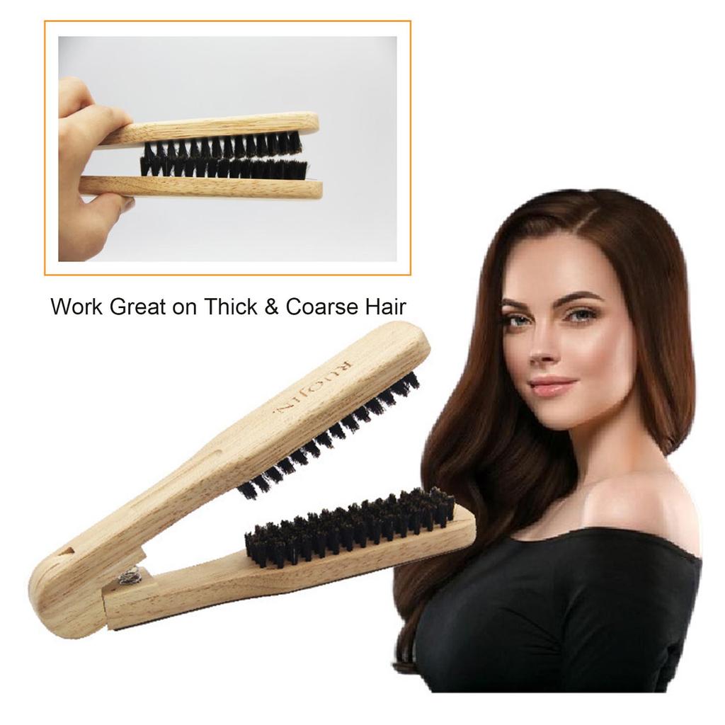 Hair Straightener Wooden Brush Salon Hairdressing Styling Comb Anti-static Dual-Brush Comb