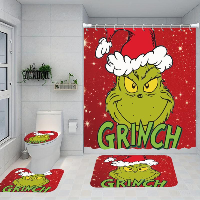 

Christmas Day Theme Series Shower Curtain Digital Printing Bathroom Curtain Four-Piece Polyester Floormat40x60cm