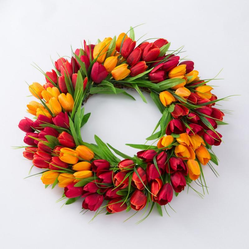 Artificitial Tulip Wreath Decoration 40cm Floral Garl Mother's Day Front Door Hanging Ornament