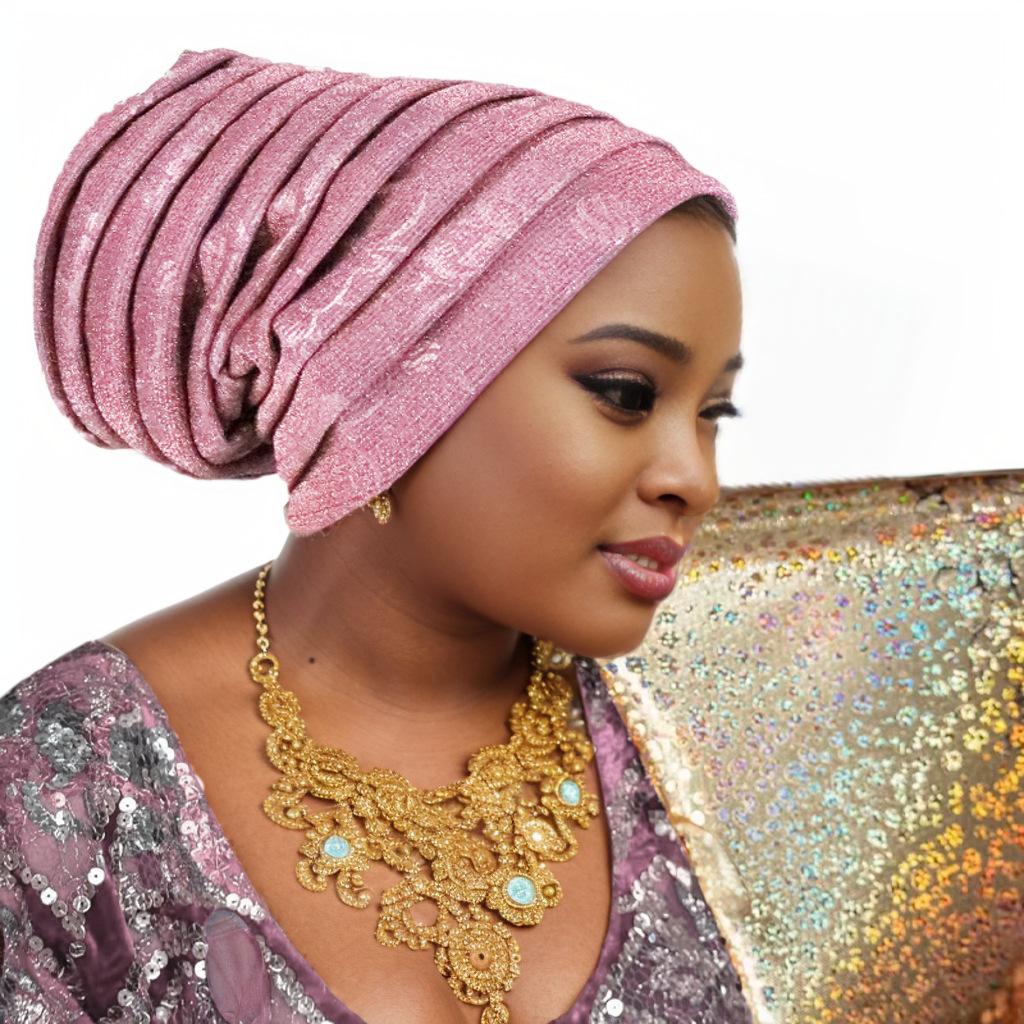 Glitter Pleated Women's Head Wraps Bonnet African Turban Cap Muslim Headscarf Bonnet Turbante mujer
