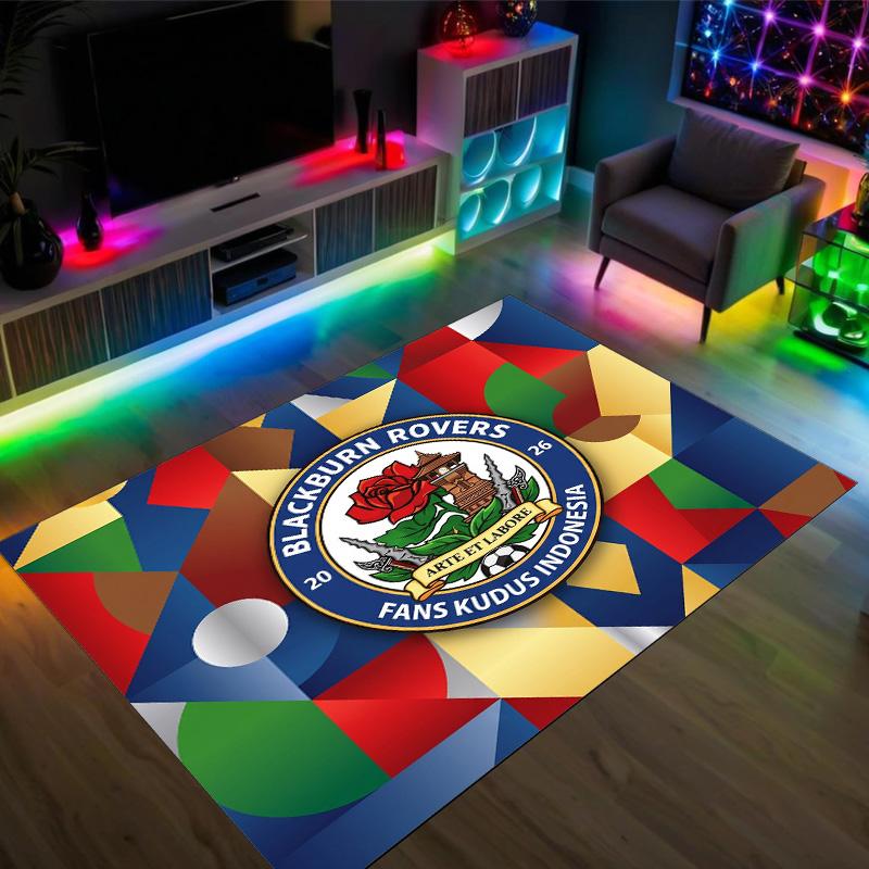Blackburn Rovers Football Design Crystal Velvet Carpet Cozy Non?Slip Printed Rug For Bedroom Living Room Entrance