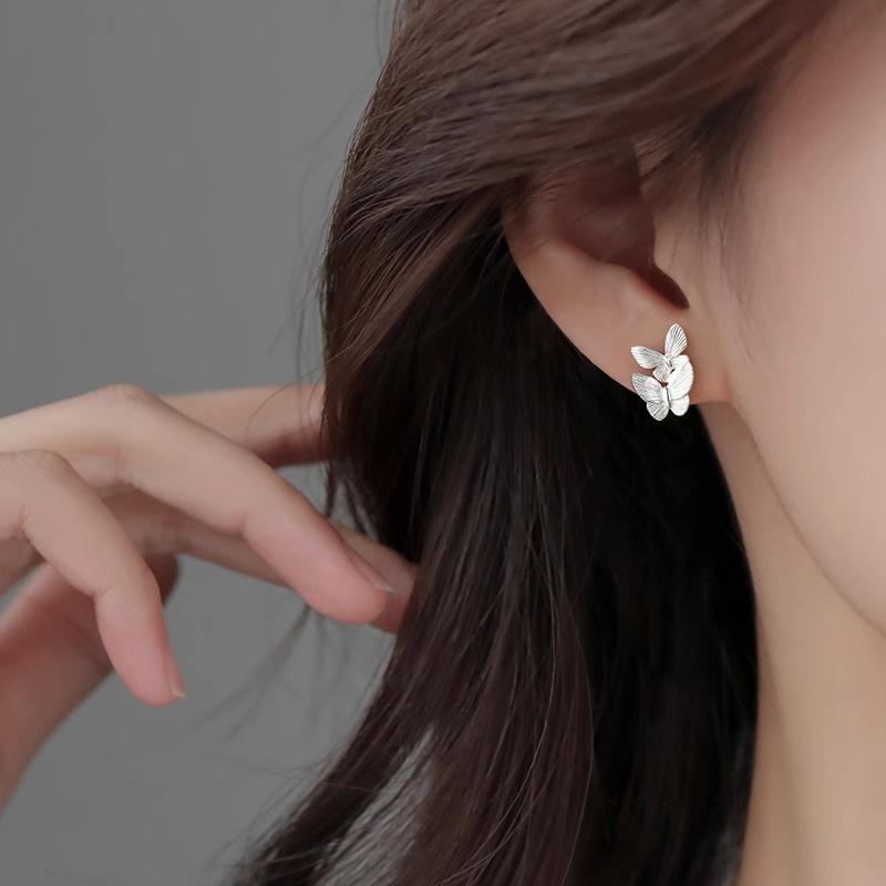 Double-layer butterfly stud earrings 2025 new popular earrings temperament ear jewelry