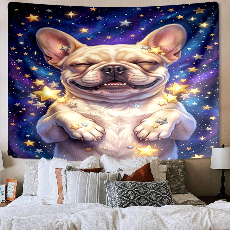 Cartoon Bulldog Stars  Tapestry Room Decoration Wall Hanging for Living Room Bedroom, dormitory, Birthday and Christmas gifts