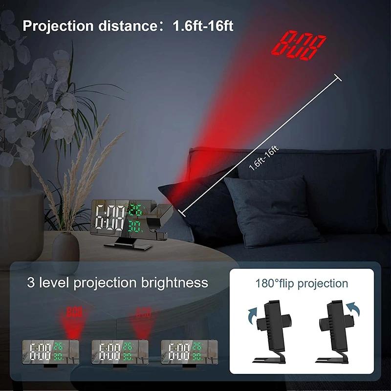 LED Digital Alarm Clock Projection Clock Projector Ceiling Clock with Time Temperature Display