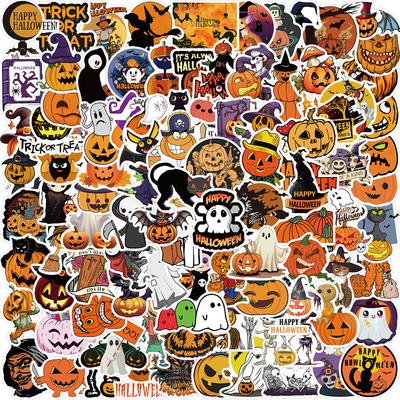 100 Stück Halloween-Kürbis-Aufkleber, wasserdichte Aufkleber für die Haushaltsdekoration, wiederverwendbare Modeaufkleber