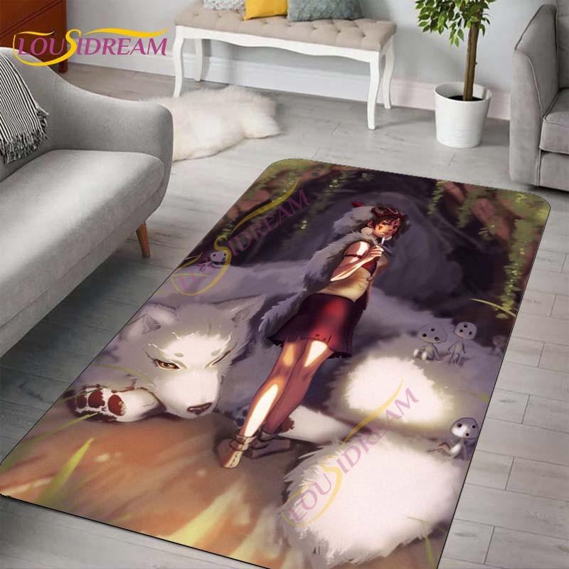 Princess Mononoke Area Rugs 3D Cartoon Pattern Art Print Rug Large Carpet Rugs for Living Room Bedroom Anime Cute Floor Mats