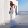 2025 European & American V-Neck White Spaghetti Strap Evening Dress
