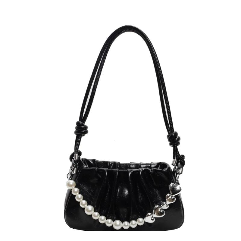 New Trendy Fashion Shoulder Bag Women High Quality Pearls Versatile Large Capacity Underarm Bags Women