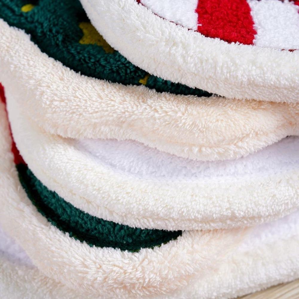 Absorbent Christmas Hand Towel Coral Fleece Kitchen Cleaning Rag Cute Xmas Handkerchief