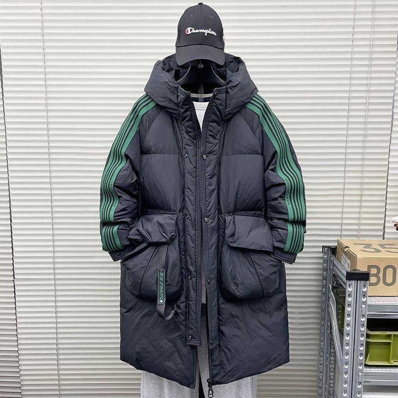 

Men s Mid-Length Striped Down Jacket - 2025 Winter Trend, Teen Casual, Thick White Duck Down Outerwear 3XL Recommended for 80-90 kg