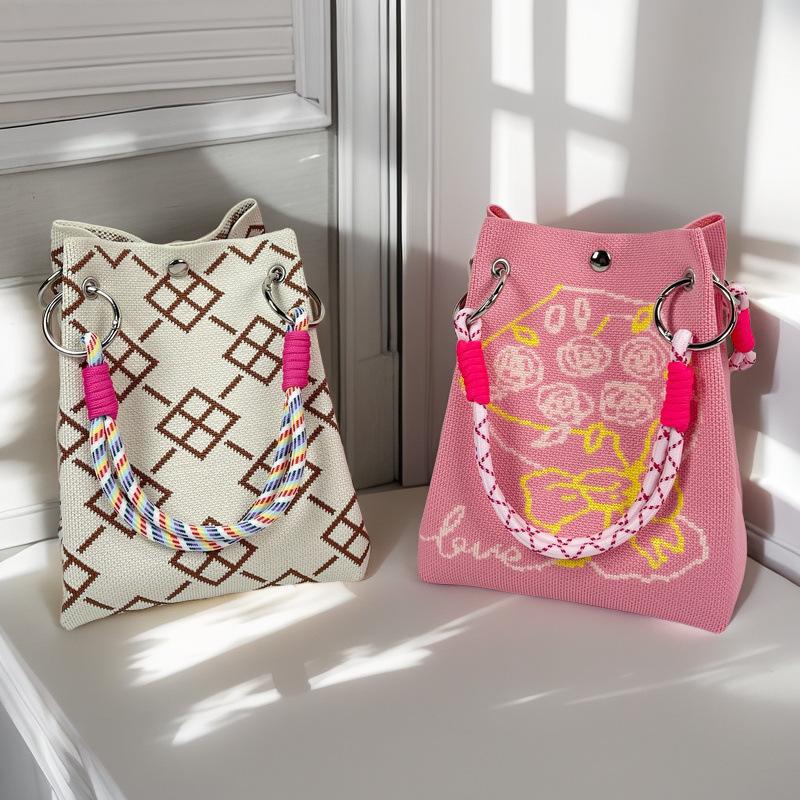 Handgestrickte Handtasche mit großem Fassungsvermögen, lässige, tragbare Pendler-Tragetasche, Umhängetasche, vielseitige Alltags-Handtasche
