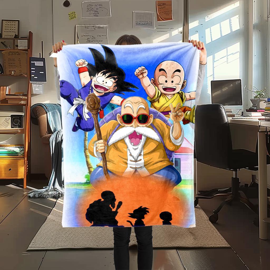 1 szt. Koc flanelowy z nadrukiem Son Goku, Wysokiej jakości, Na wszystkie pory roku, Wystrój domu, Ciepło i komfort, Idealny na prezenty świąteczne