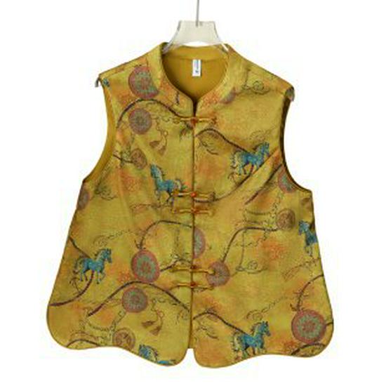 Spring Fashion Chinese Retro Vest: Stylish Cape Jacket for Middle-Aged & Elderly Women XL золотой