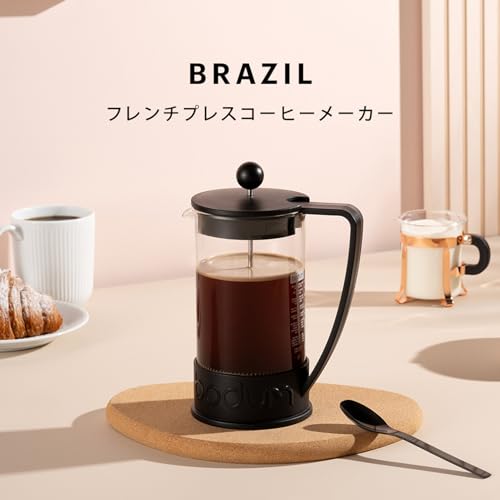 BODUM BRAZIL French Press Kaffeebereiter, 350ml, Schwarz, Edelstahl-Filter, Glasbehälter, Tauch-Kaffeebereiter [Authentisches Produkt] 10948-01