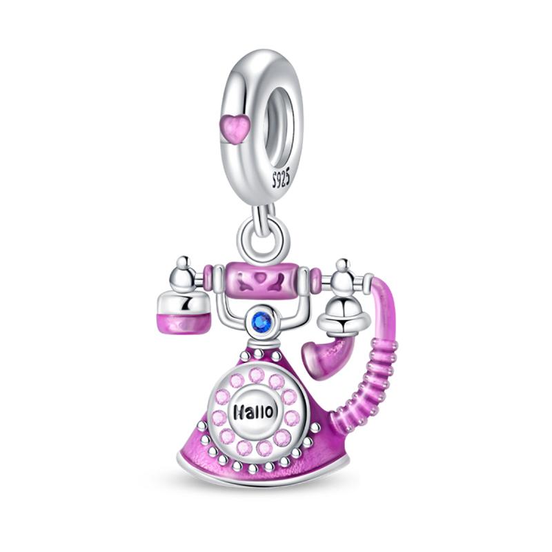 925 Silver Tailor Sewing Machine Telephone Alarm Clock Charms Pendants Fit 925 Bracelets DIY Jewelry