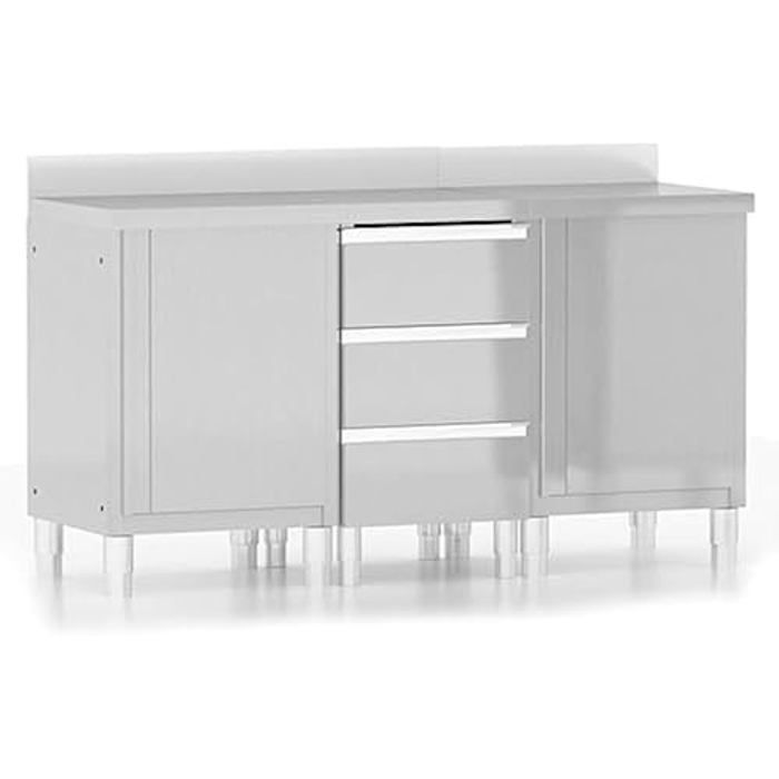 VidaXL 3X Armoires de Cuisine Commerciale Tables de Travail Armoires de Rangement Equipements de Cuisine Maison Intérieur Acier