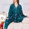 1116 European and American Women's Pajamas Christmas and New Year Printing Long-sleeved Trousers Cardigan Lapel Loose Loungewear