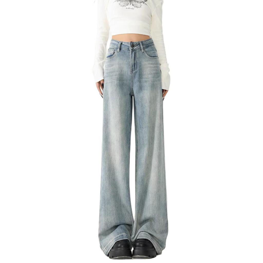 Visually Taller High-Waist Tummy-Control Wide-Leg Jeans for Petite Women - Slimming, Retro, Loose Fit