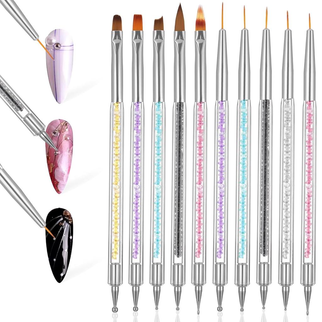 Nail Art Brushes Set, 10 Pcs Nail Brushes for Nails Art Double-Ended Acrylic Nails Brush with Nail-Liner Brush Dotting Pens for Nail-Design-Brushes