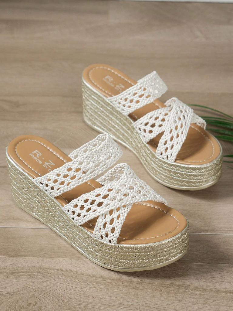 Aphixta White Hollow Thick Sole Slides Platform Women's Shoes Gold Sole Wedge Heel Slides Flip Flops Summer Beach Slippers