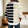 Damen Freizeit-T-Shirt-Top mit 3/4-Ärmeln, geometrischem Print und Kapuze für den Alltag