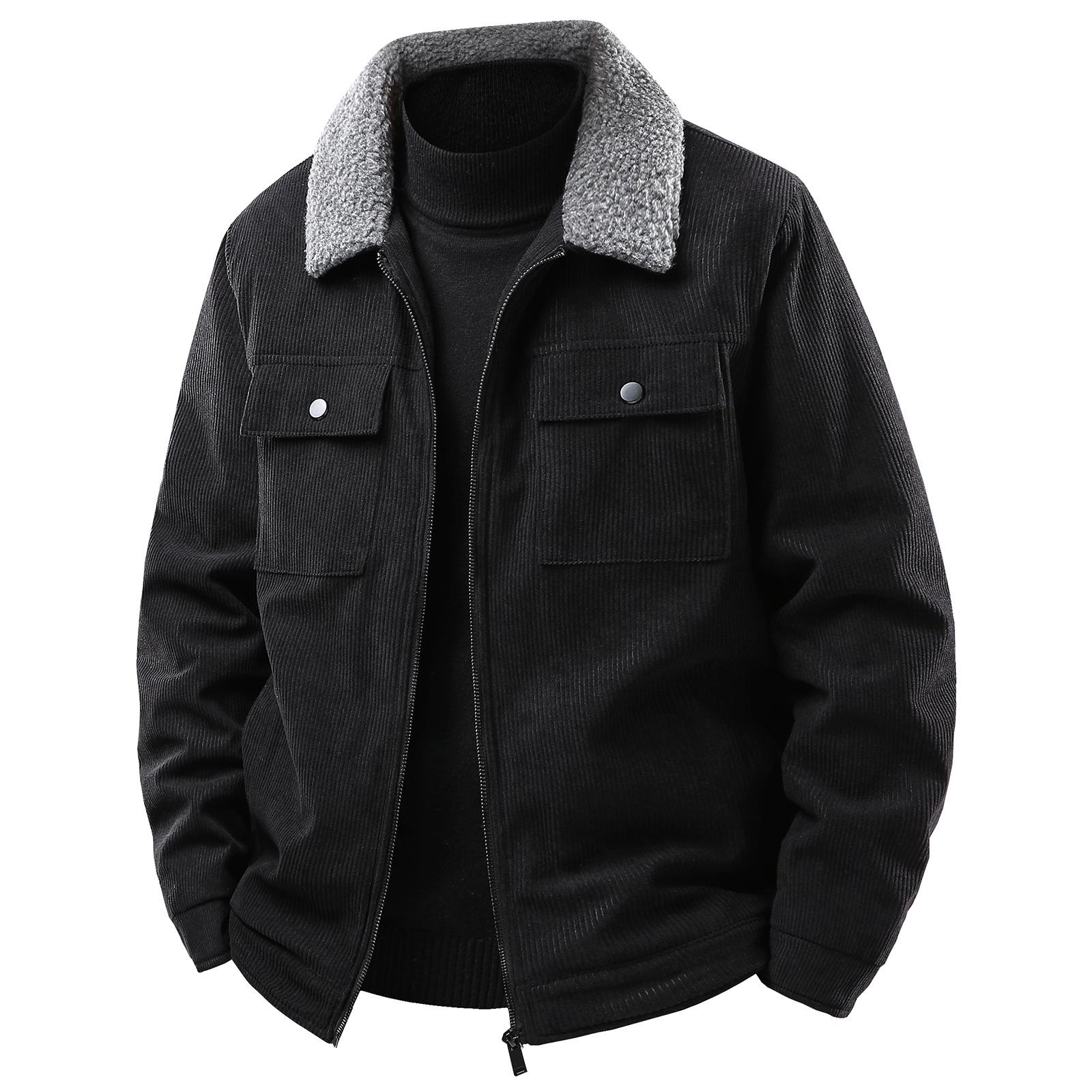 

Thickened Corduroy Jacket for Men s Lapel Lapel Lamb Velvet Workwear Multi-bag Jacket Cotton Jacket 5XL