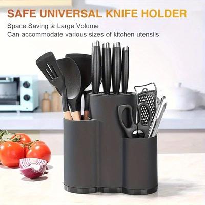 1pc3-in-1 Safety Universal Knife Holder Kitchen Large Knife Holder Combination Kitchenware Drain Rack Black Tool Holder