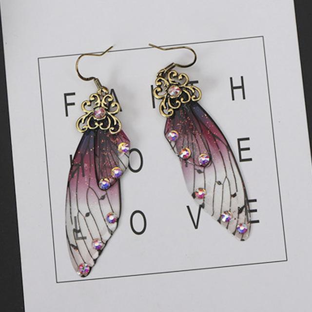 Colorful Fairy Butterfly Wing Earrings Slayer Demo Kimetsu No Yaiba Kochou Shinobu Insect Earrings Clips Women Girl Jewelry
