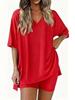 Women's Summer Fashion V-Neck Pajama Set - Casual, Loose, Solid Color