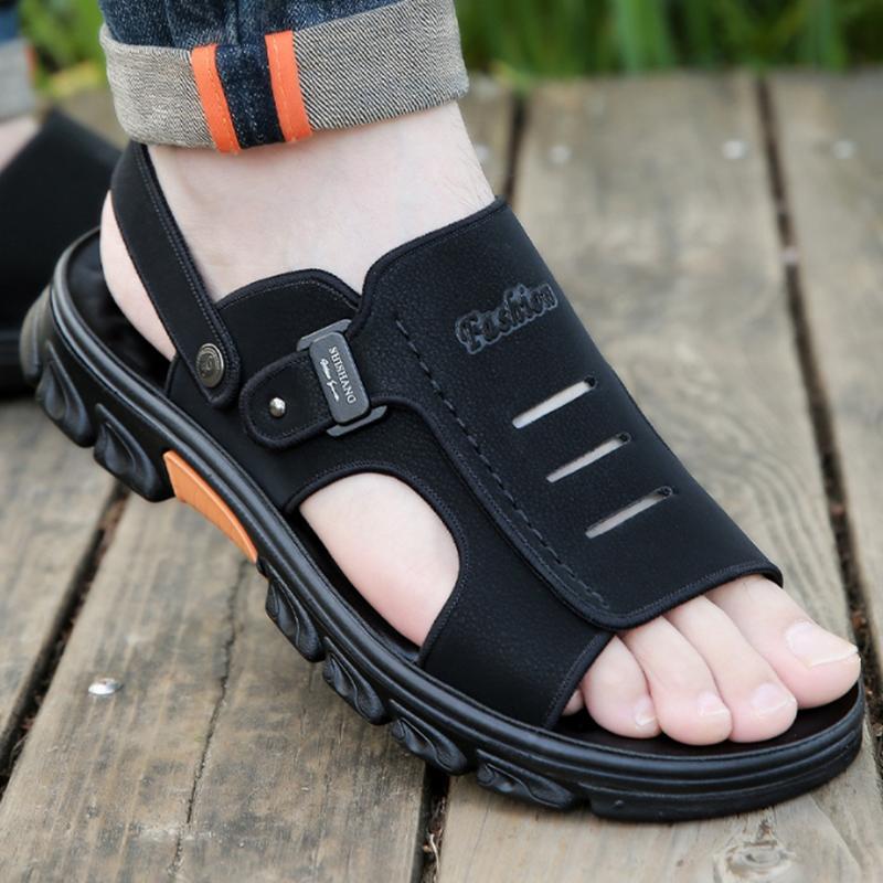 

Модные мужские ретро-туфли из натуральной кожи для мужчин, летние новые мужские сандалии, роскошные высококачественные пляжные туфли из воловьей кожи, нескользящие мужские тапочки 44 чёрный