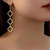 Elegant Cross-border Four-leaf Clover Hollow Dangle Earrings - Light Luxury Long Style
