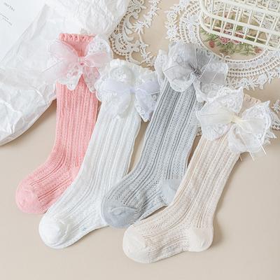 Cute Lace Bow Baby Girl Stockings Spring Summer Mesh Breathable Calf Socks Korean Kids Cotton Thin Middle Tube Socks