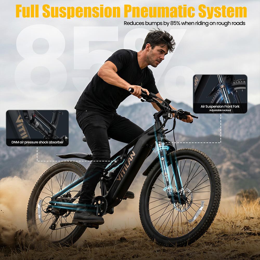 Electric Bicycle All Terrain Vitilan M5 27.5" Tire 500W Motor Fully Suspended Adult Electric Bike 48V 15Ah Dual Hydraulic Brakes Max Load 150Kg