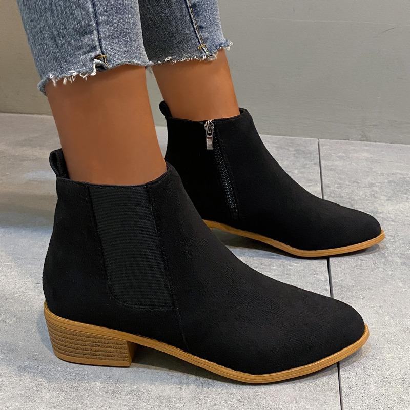 European and American Foreign Trade Large Size Thick Heel Short Martin Boots Women's Round Head Suede Side Zipper Low Heel Thin Single Boots