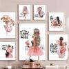 Flowers Black Girl Coffee Goblet Illustration Fashion Art Canvas Painting Nordic Posters Prints Wall Pictures Living Room Decor