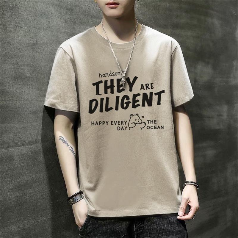 Men'S Short-Sleeved T-Shirt New Summer Trend Korean Version Loose Bottoming Shirt Clothes T-Shirt Large Size Teen