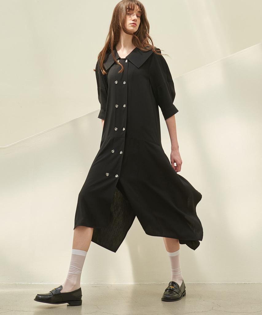 Mite Cape Collor Unbalance Ham Line Dress_Black