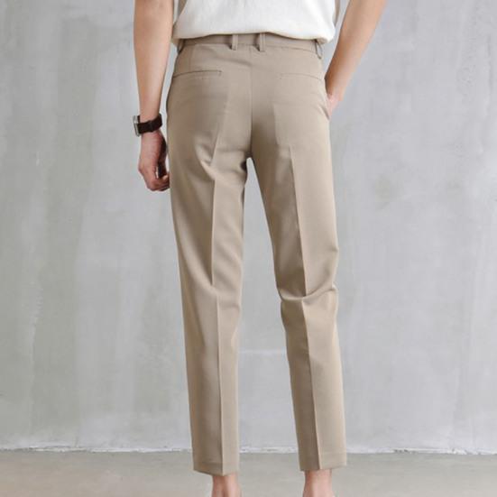 Men Suit Pants Solid Color Classic Slim Fit Straight Pattern Mid Waist Business Trousers Office Clothes