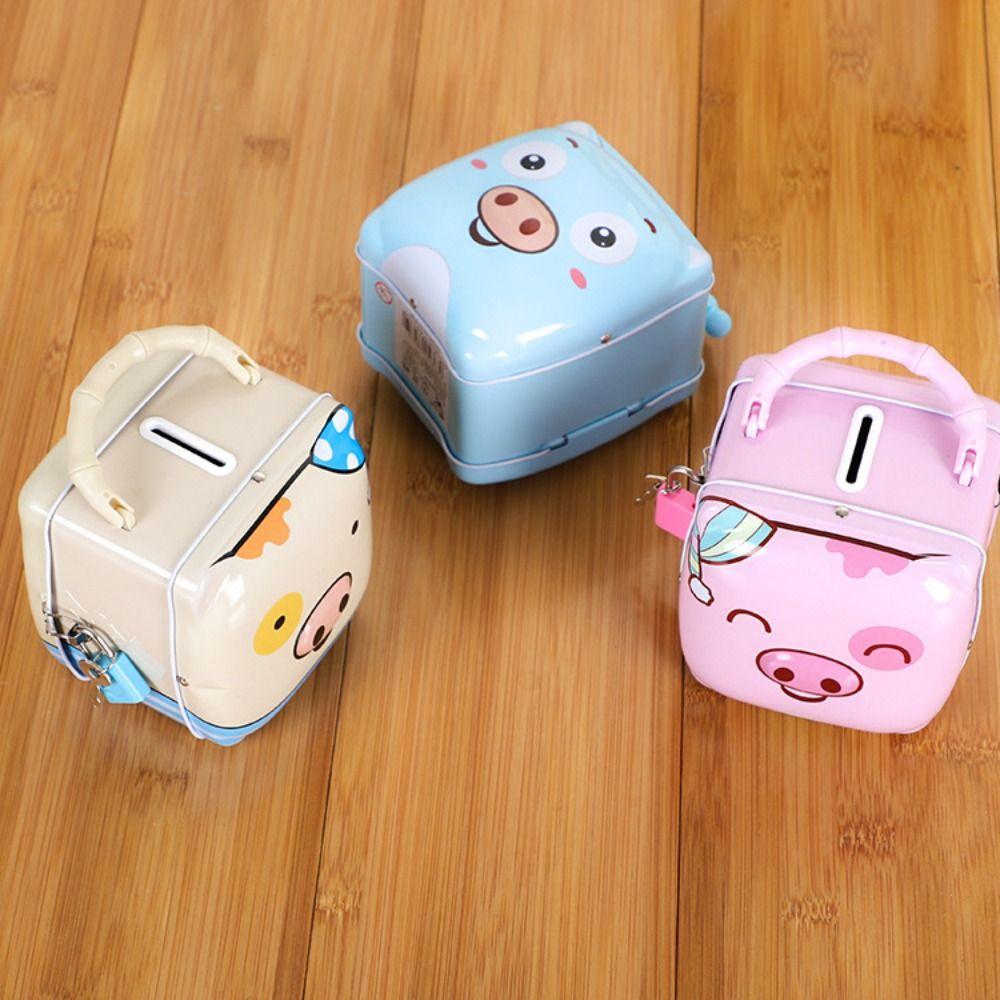 Tinplate Money Saving Box Cartoon Coins Storage Box Handheld Piggy Bank  for Student Award