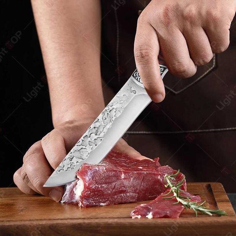 1pcs Forged Boning Knife Stainless Steel Sharp Kitchen Knives Meat Cleaver Butcher Knife Fruit Slicing Knife Wooden Handle