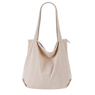 Maytopia TTB602 (Bege) Bolsa Tote de Veludo Cotelê Feminina, Bolsa de Ombro, Bolsa de Mãe, Bolsa de Mão, Repelente à Água, Com Zíper, Grande Capacidade, Tamanho A4,