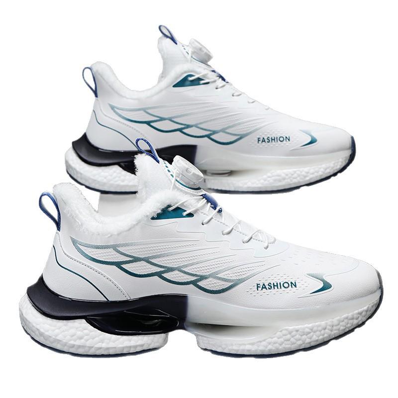 Autumn and Winter Men's Shoes 2025 New Rotating Button Piled Thickened Sports Shoes Men's Outdoor Thick-soled Cushioning Running Shoes