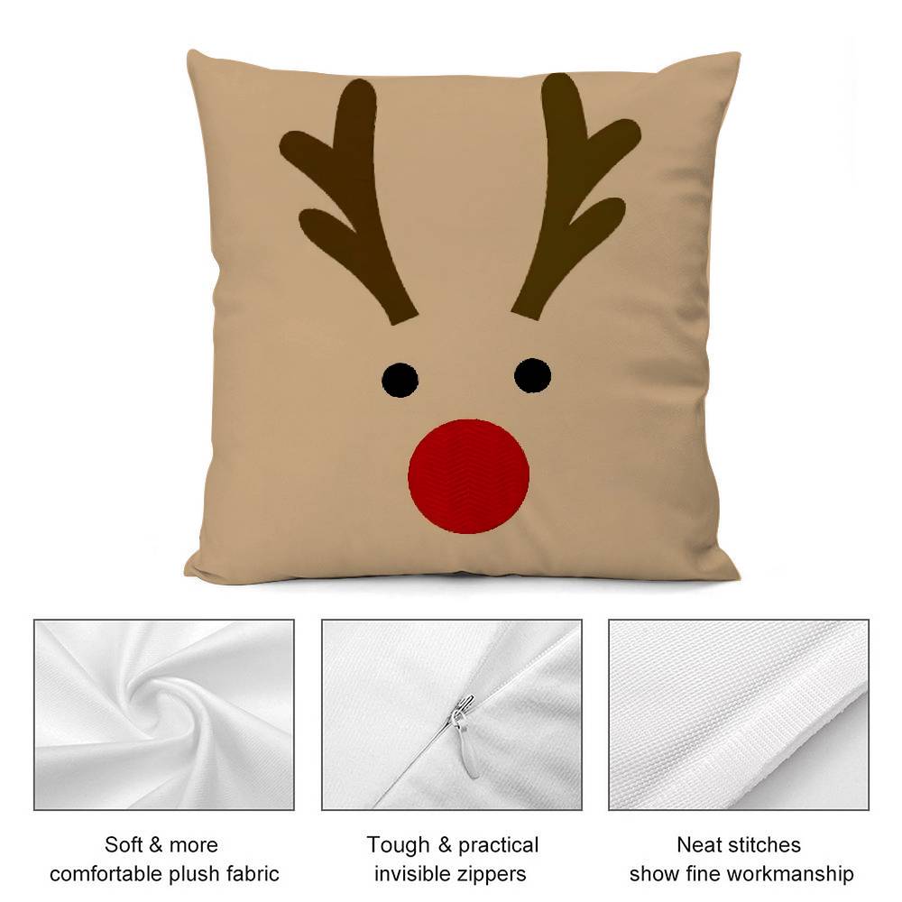 Christmas Cute Reindeer Pillow Case Short Plush Double-sided Print Square Throw Pillow Covers Sofa Home Cushion Decor