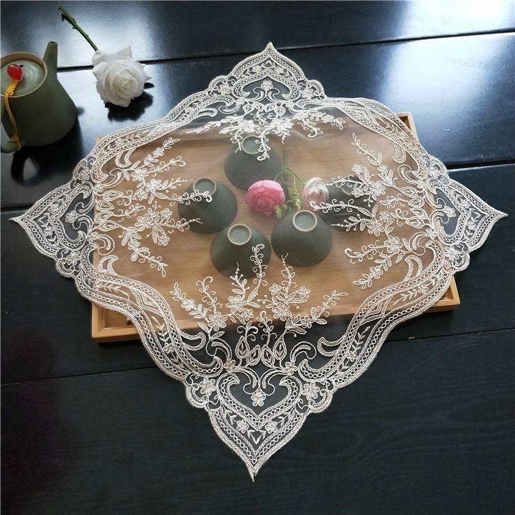 Square 40cm European Embroidered Lace Multi-purpose Cover Cloth Coffee Tea Tray Microwave Rice Cooker Universal Dust Table Mat
