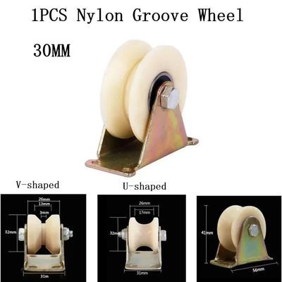 1pcs V Nylon Grooved Rollers 30mm Heavy Duty Sliding Door Rollers With Stand Steel Pipe Support Rail Pulley