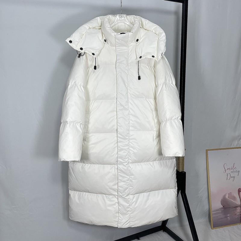 Hooded White Duck Down Jacket Women's Medium and Long 2025 Winter New Thickened Large Quilt Knee Warm Jacket