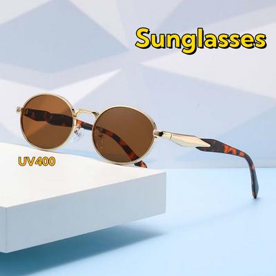 Luxury Oval Metal Sunglasses Unisex Retro UV400 Protection Round Frame Shades Eyewear for Men Women