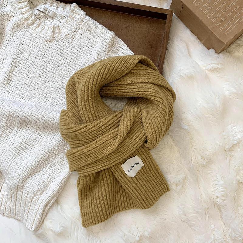 Scarf women's new winter versatile solid color soft waxy knitted wool short scarf warm scarf