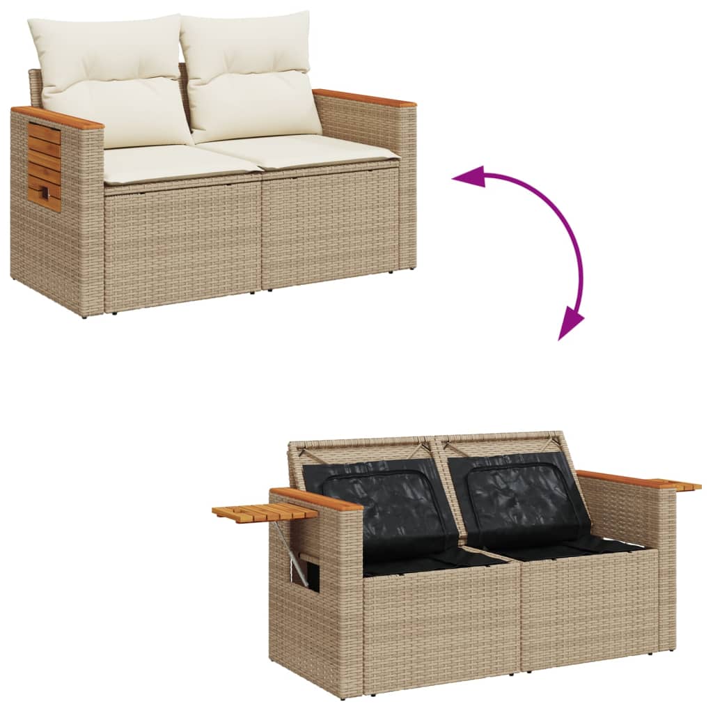 2 Seater Garden Sofa with Cushions Beige Poly Rattan