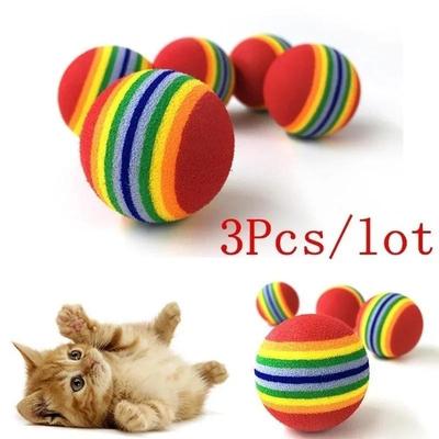 3 Pcs  Pet Rainbow Ball Cat Foam Toy Cotton Ball Dog Molar Colorful Toy Ball  Pet Supplies  Dog Toys Cats Toys Interactive